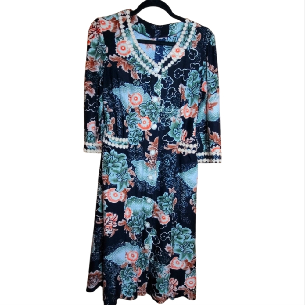 Vintage Floral Print Midi Dress